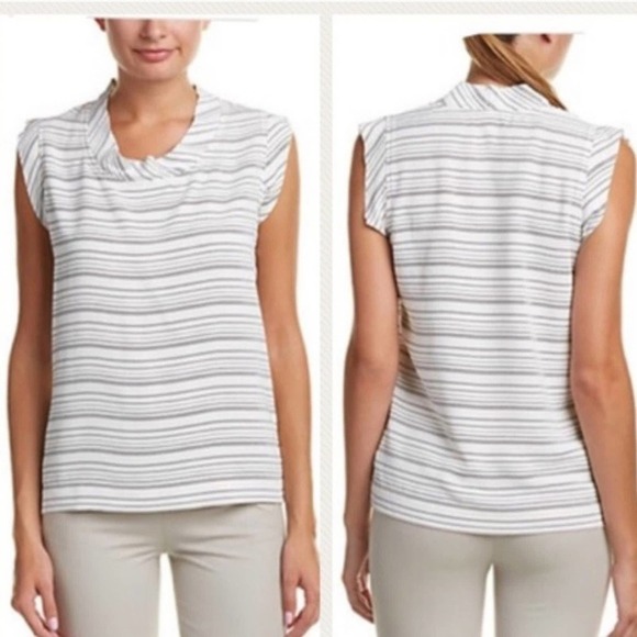 Cabi Madeline Top Blouse Size S Crew Neck Sleeveless Striped White Black - Picture 8 of 9